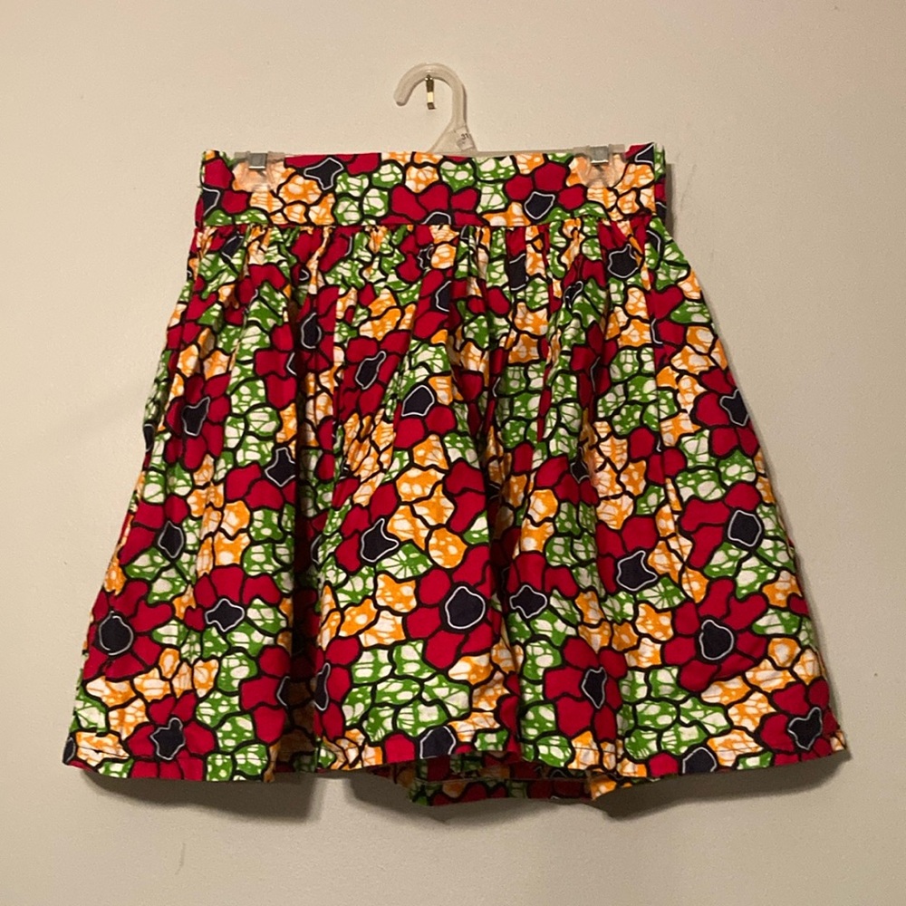 Grass-Fields bright colored floral skirt, pockets, elastic waist sz. 10